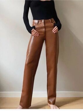 Aritzia Wilfred The Melina Pants Faux Leather Straight-Leg Jeans - #90